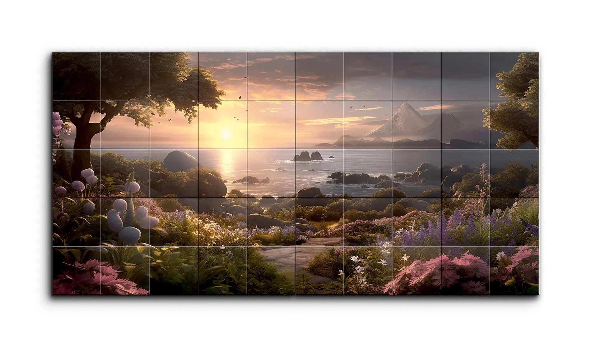 Serene Garden to Sea: Diptych Landscape