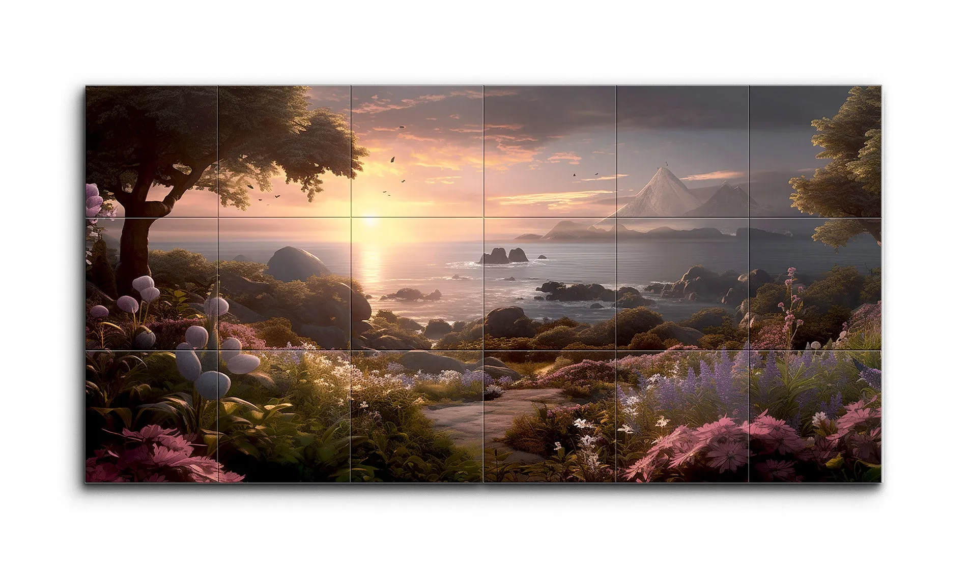 Serene Garden to Sea: Diptych Landscape