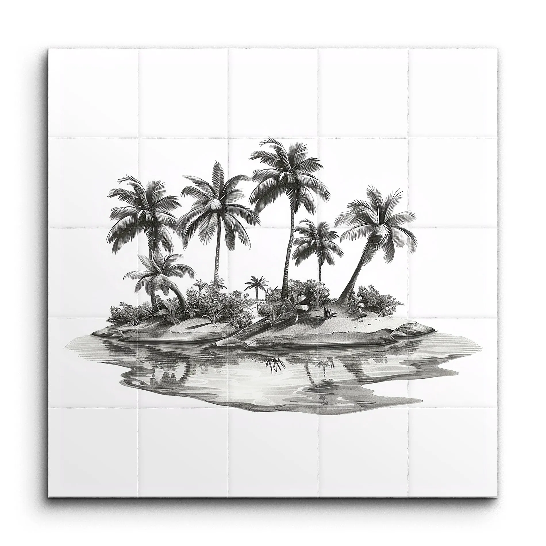 Serene Monochrome Tropical Island Art