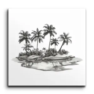 Serene Monochrome Tropical Island Art