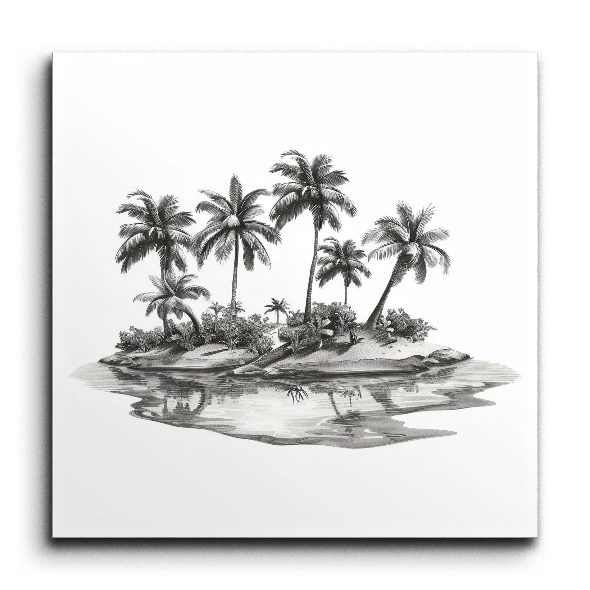 Serene Monochrome Tropical Island Art
