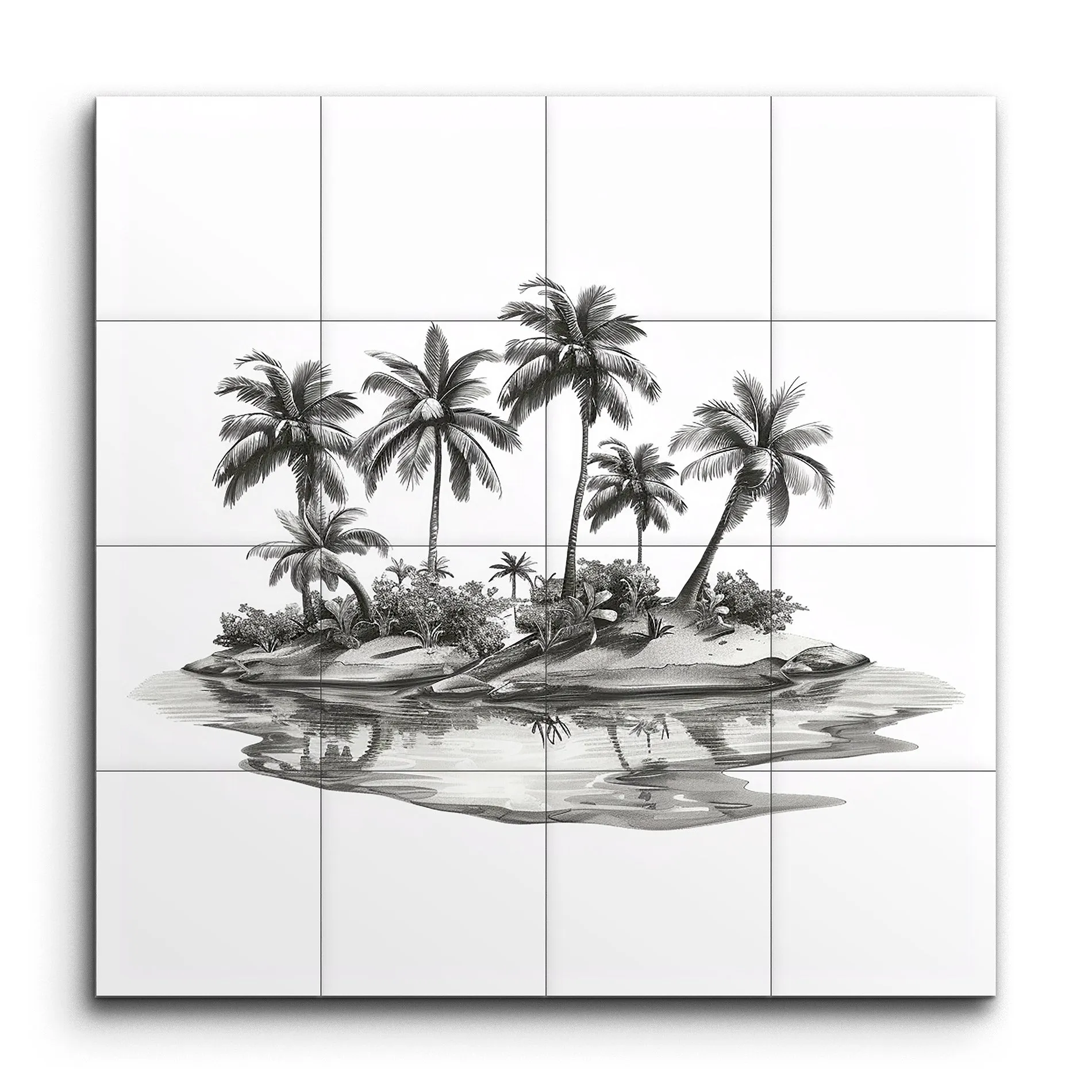 Serene Monochrome Tropical Island Art