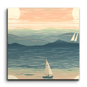 Serene Sailboats at Sunrise: Minimalist Seascape Art