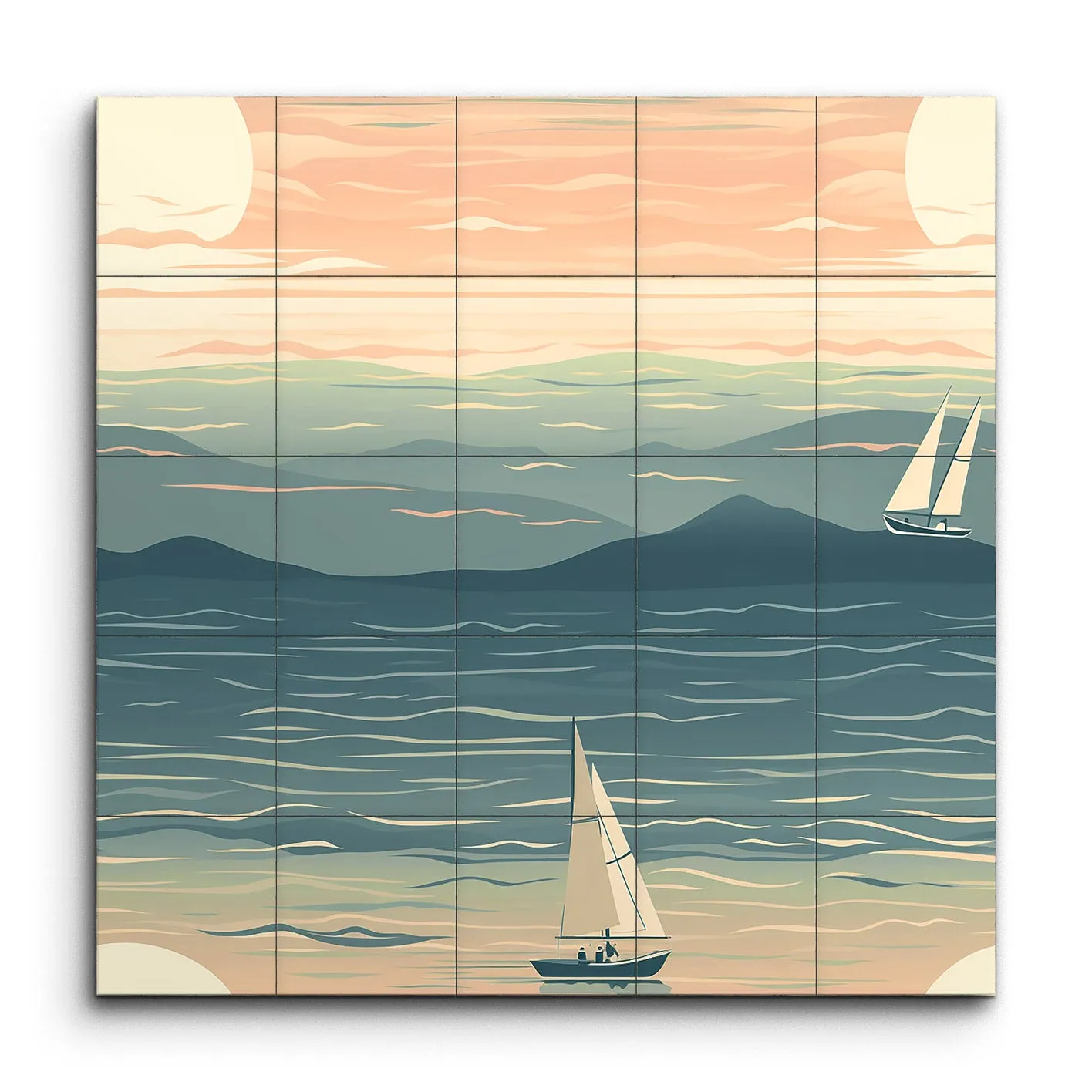 Serene Sailboats at Sunrise: Minimalist Seascape Art