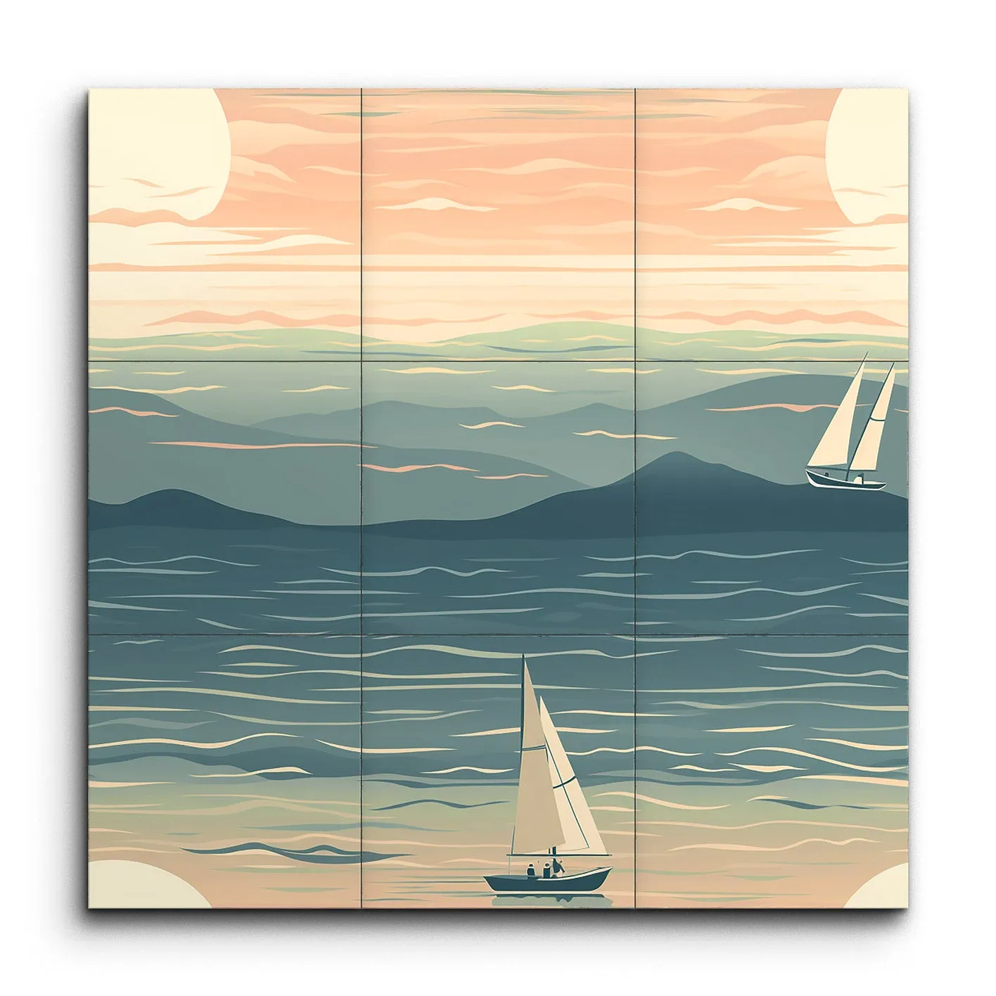 Serene Sailboats at Sunrise: Minimalist Seascape Art