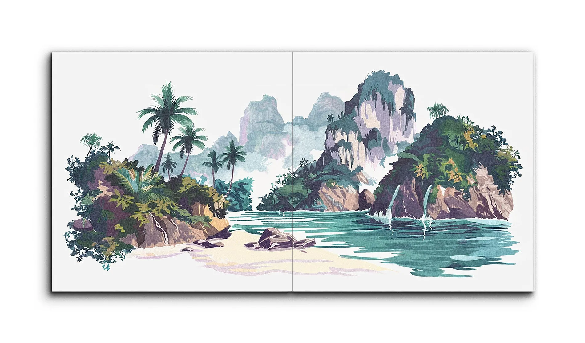 Serene Tropical Paradise: Two-Panel Artwork