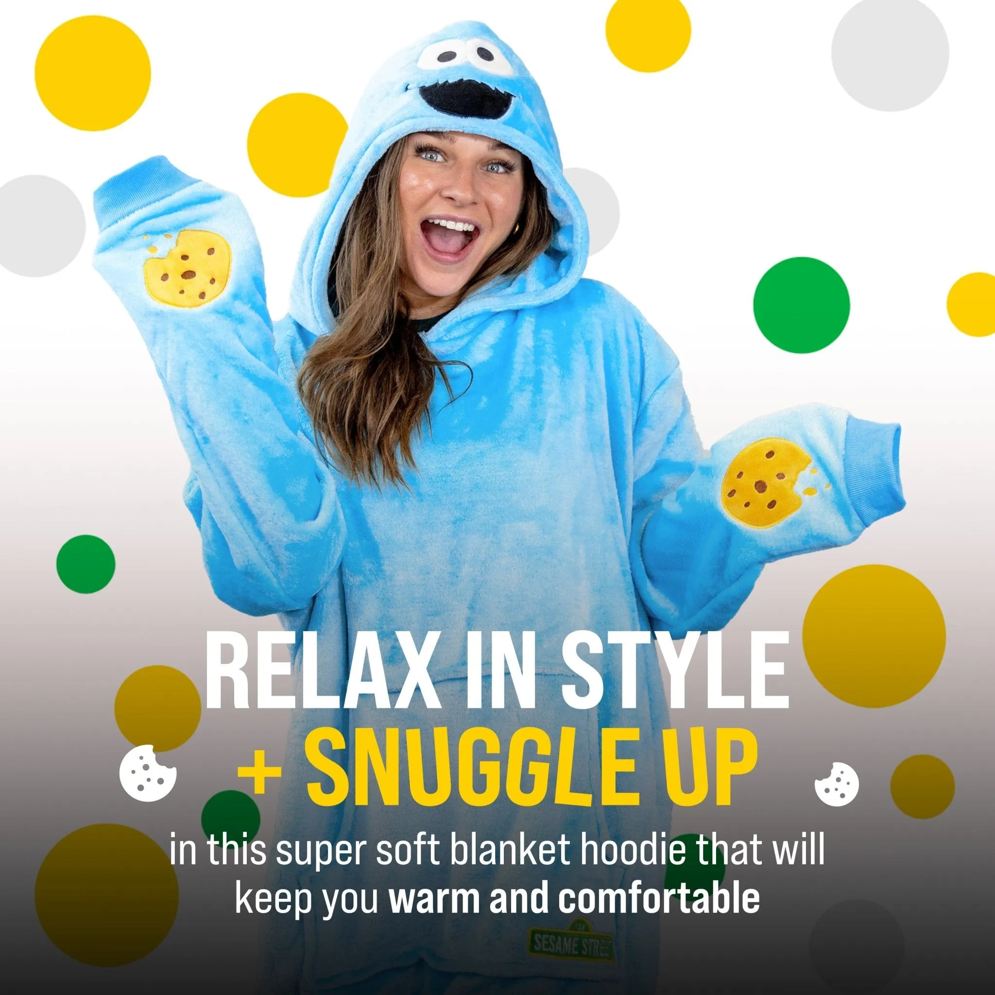 Sesame Street Cookie Monster Adult Snugible | Blanket Hoodie & Pillow