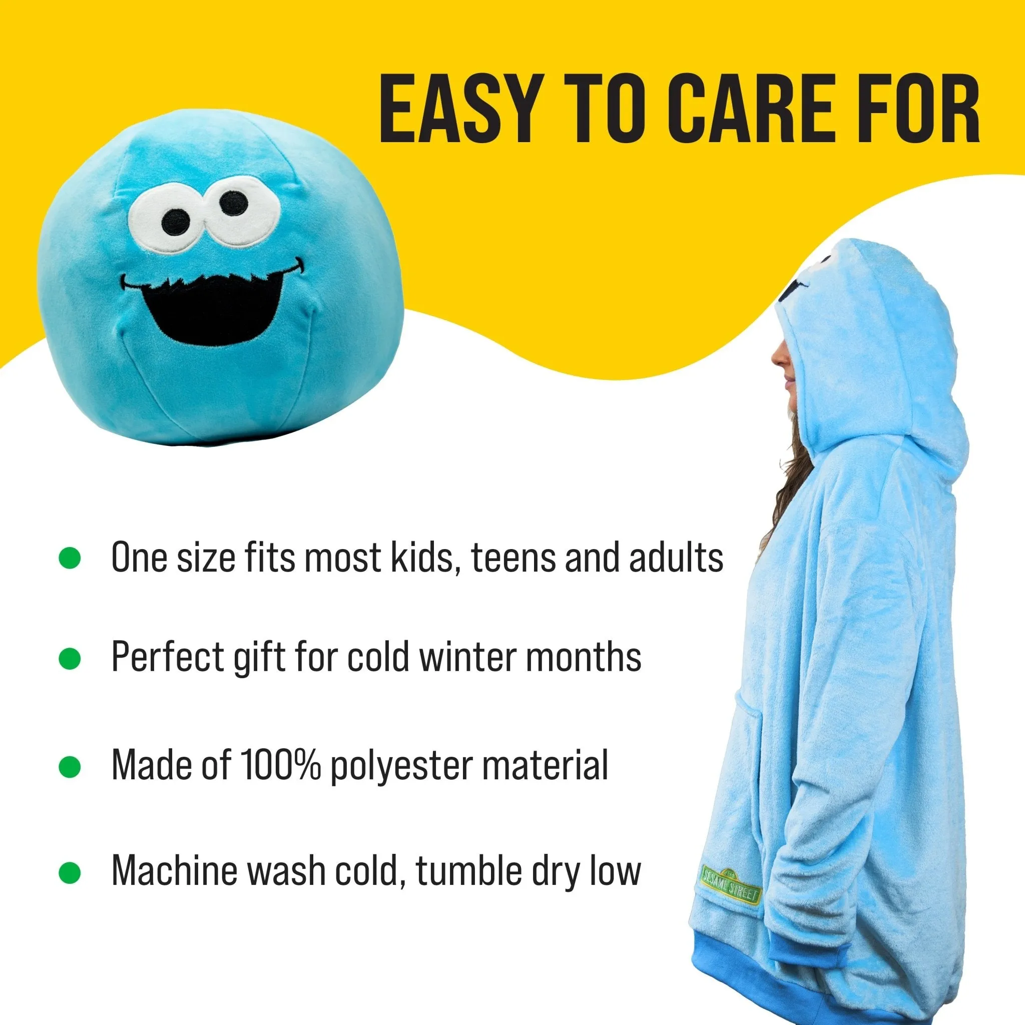 Sesame Street Cookie Monster Adult Snugible | Blanket Hoodie & Pillow
