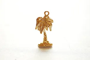Shiny Vermeil Wholesale Gold Tropical Palm Tree Charm Pendant- 18k gold plated over Sterling Silver, Gold Coconut Tree, Gold Pine Tree Charm, 237