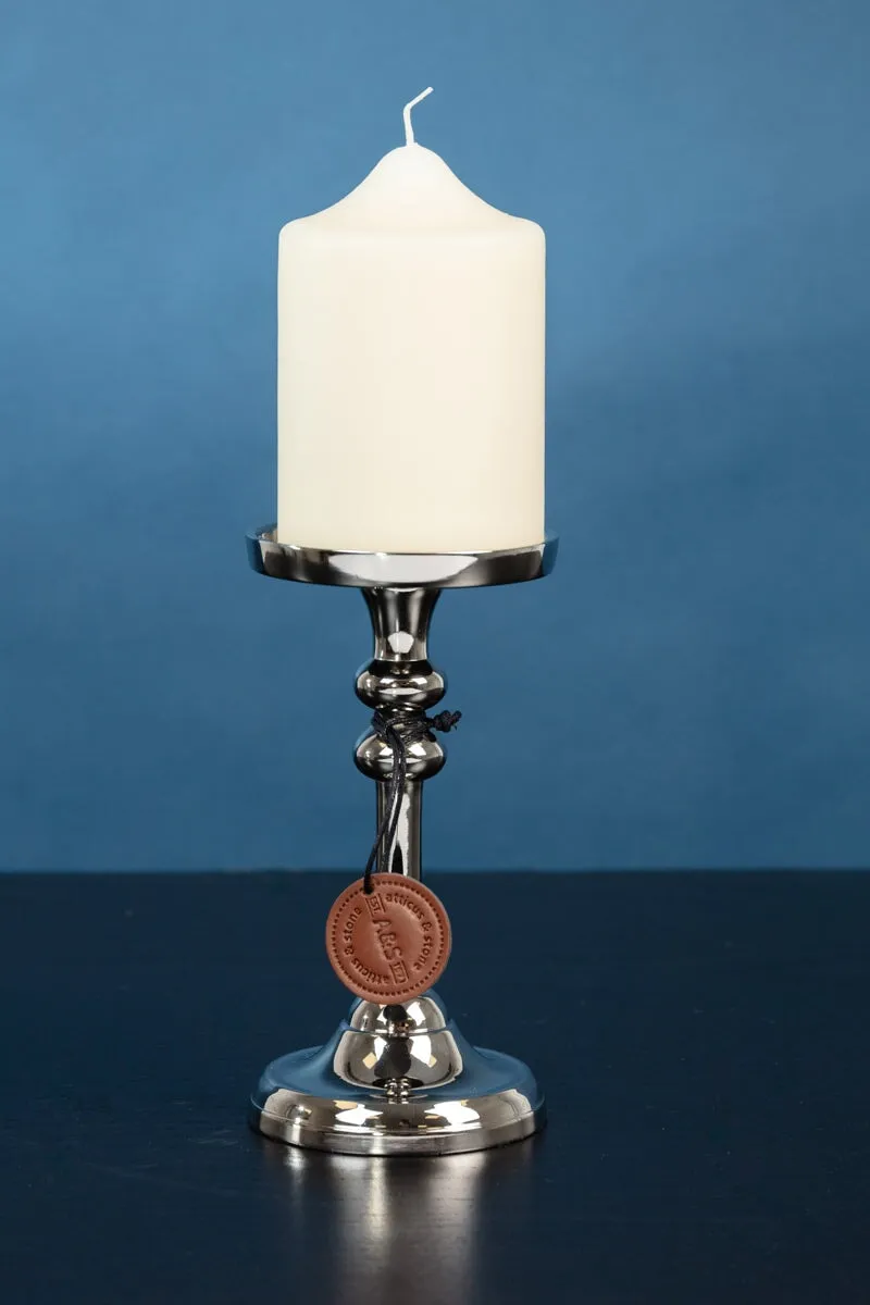 Small Silver Pillar Candle Holder