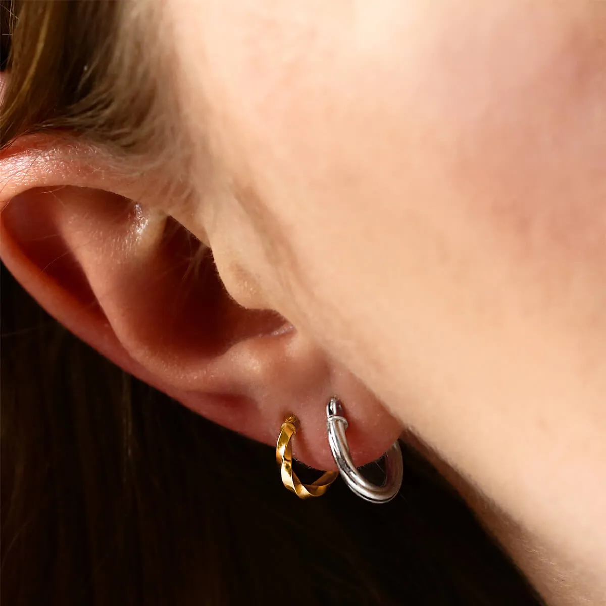 Soleil Collection 8mm Twist Hoop Earrings | 9K Solid Yellow Gold