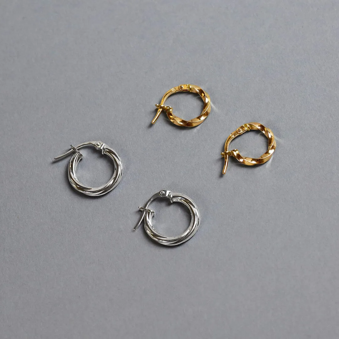 Soleil Collection 8mm Twist Hoop Earrings | 9K Solid Yellow Gold