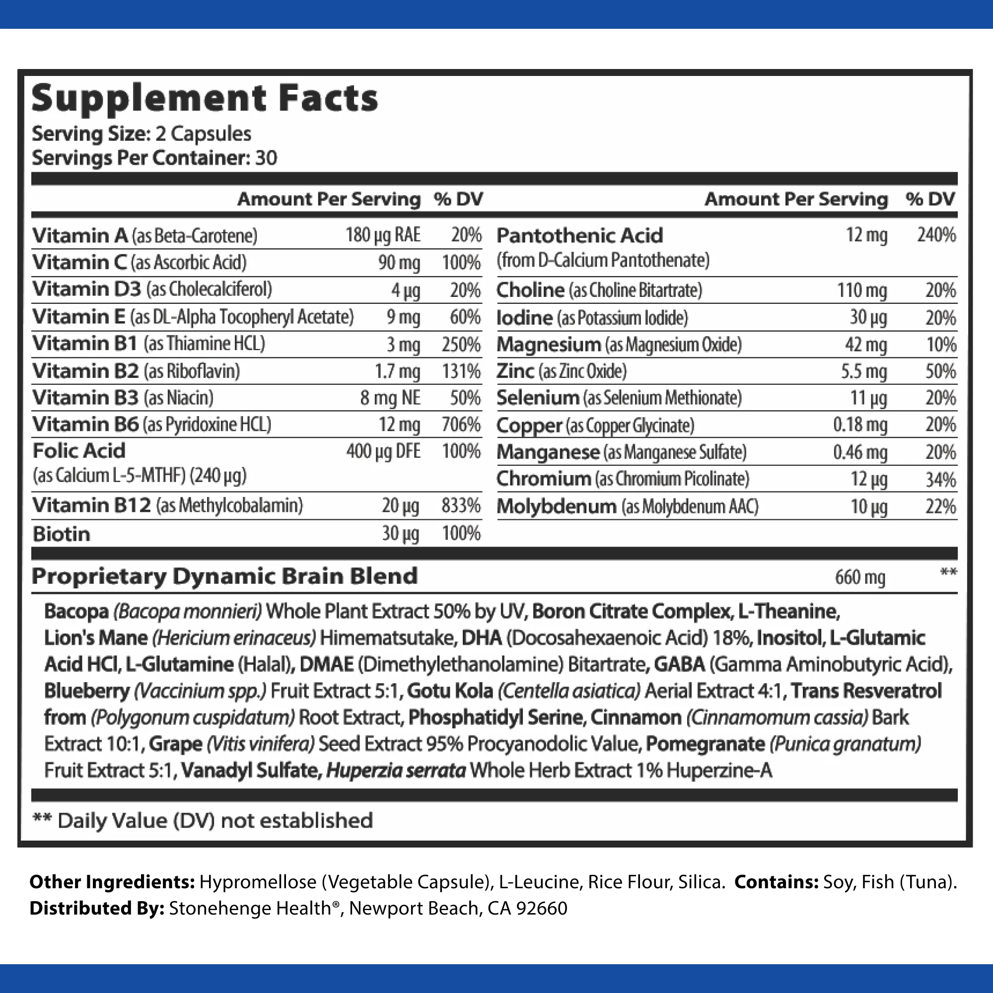Stonehenge Health Dynamic Brain Nootropic Supplement For Enhanced Memory, Focus, & Learning, 60 Caps