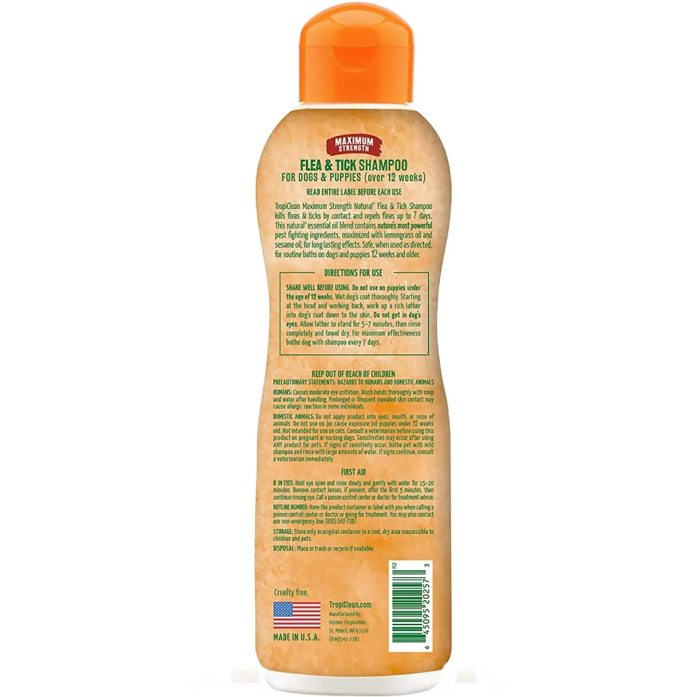 Tropiclean Maximum Strength Natural Flea & Tick Shampoo for Dogs