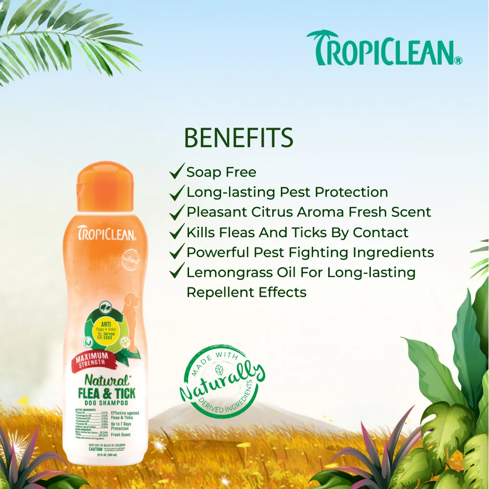 Tropiclean Maximum Strength Natural Flea & Tick Shampoo for Dogs