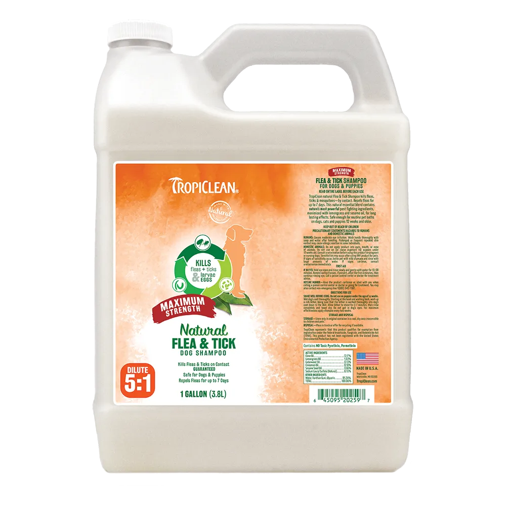 Tropiclean Natural Flea & Tick Shampoo - Maximum Strength for Dogs 1G