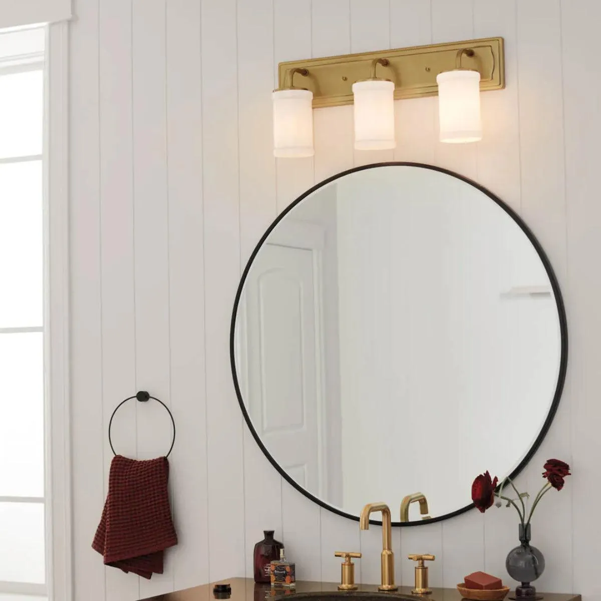 Vetivene 24 In 3-Lights Bathroom Vanity Light With Opal Glass, Gold Finish