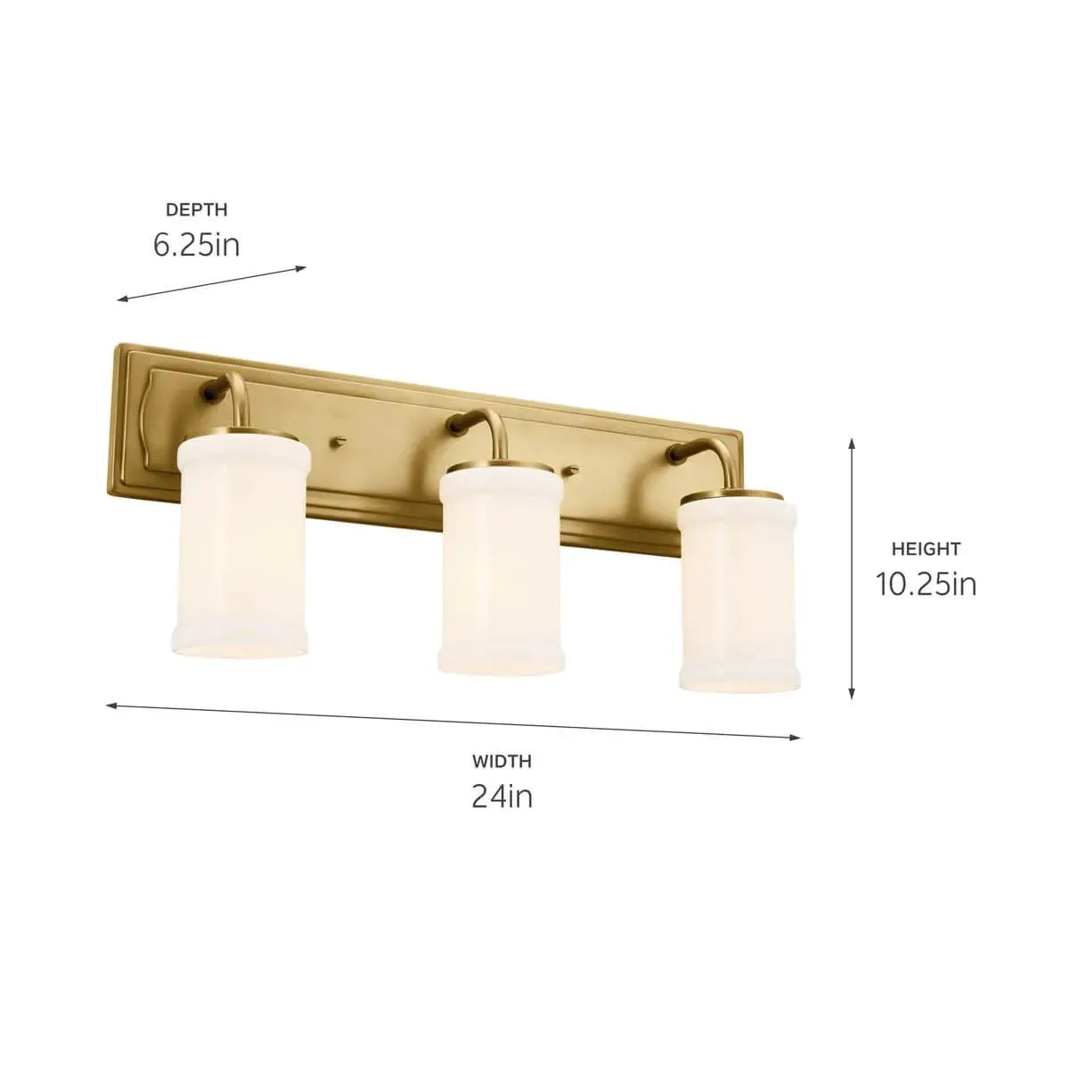 Vetivene 24 In 3-Lights Bathroom Vanity Light With Opal Glass, Gold Finish
