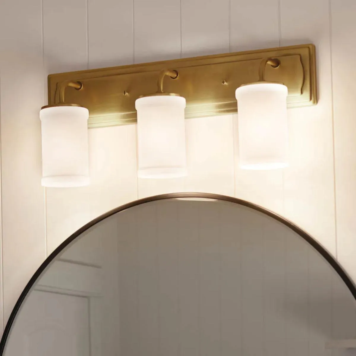 Vetivene 24 In 3-Lights Bathroom Vanity Light With Opal Glass, Gold Finish