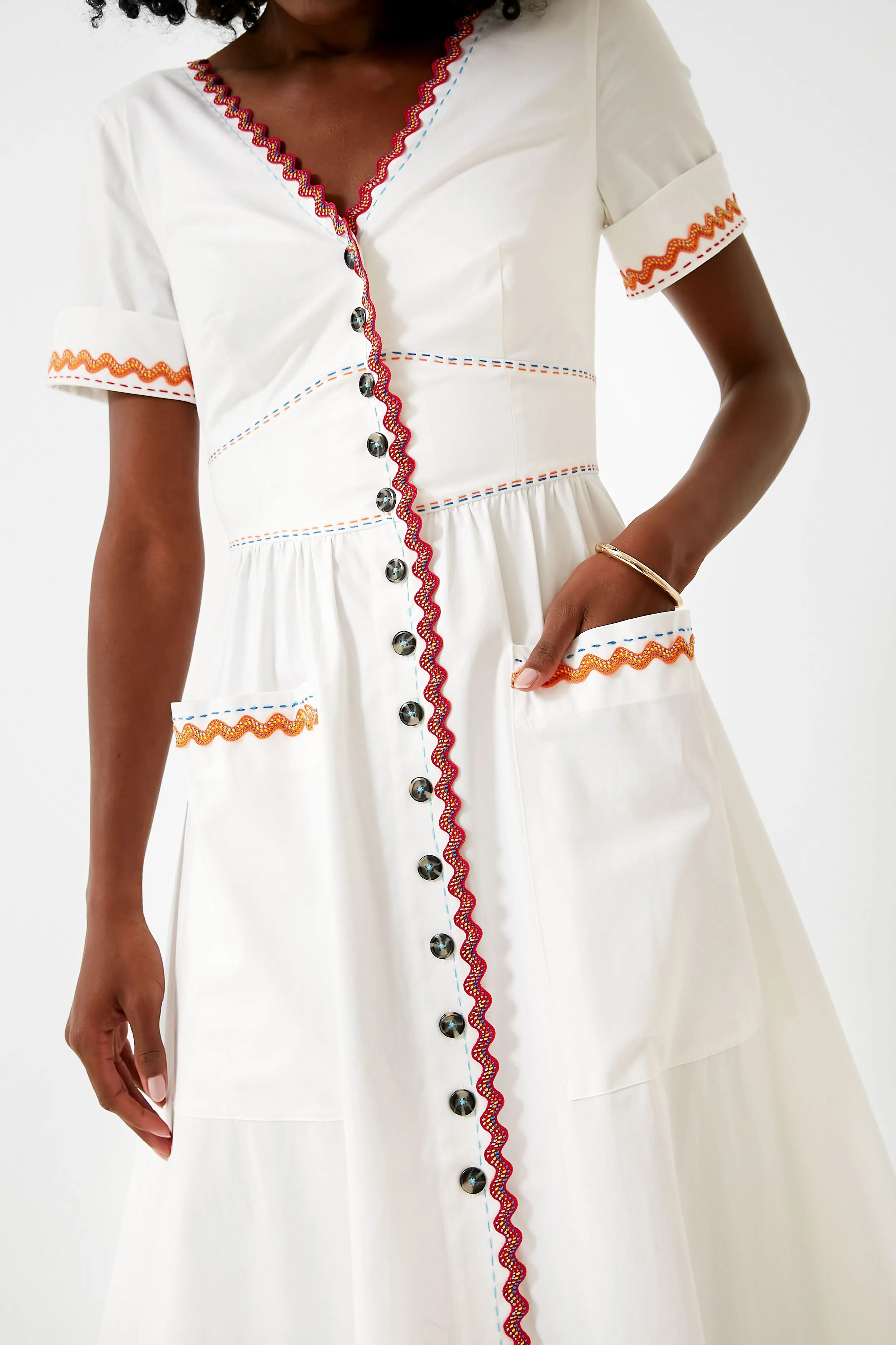 White and Ricrac Stitch Luella Midi Dress