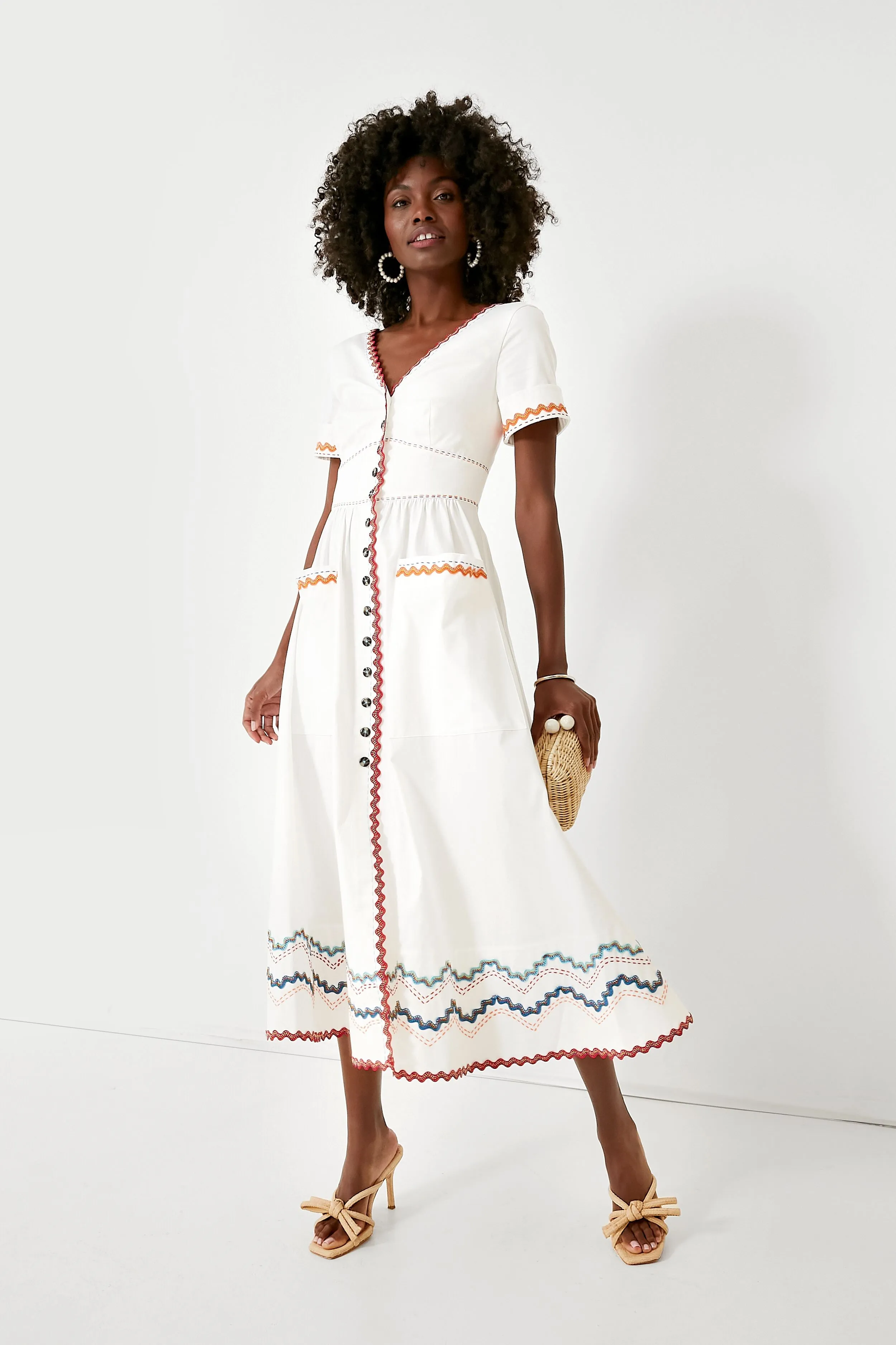 White and Ricrac Stitch Luella Midi Dress