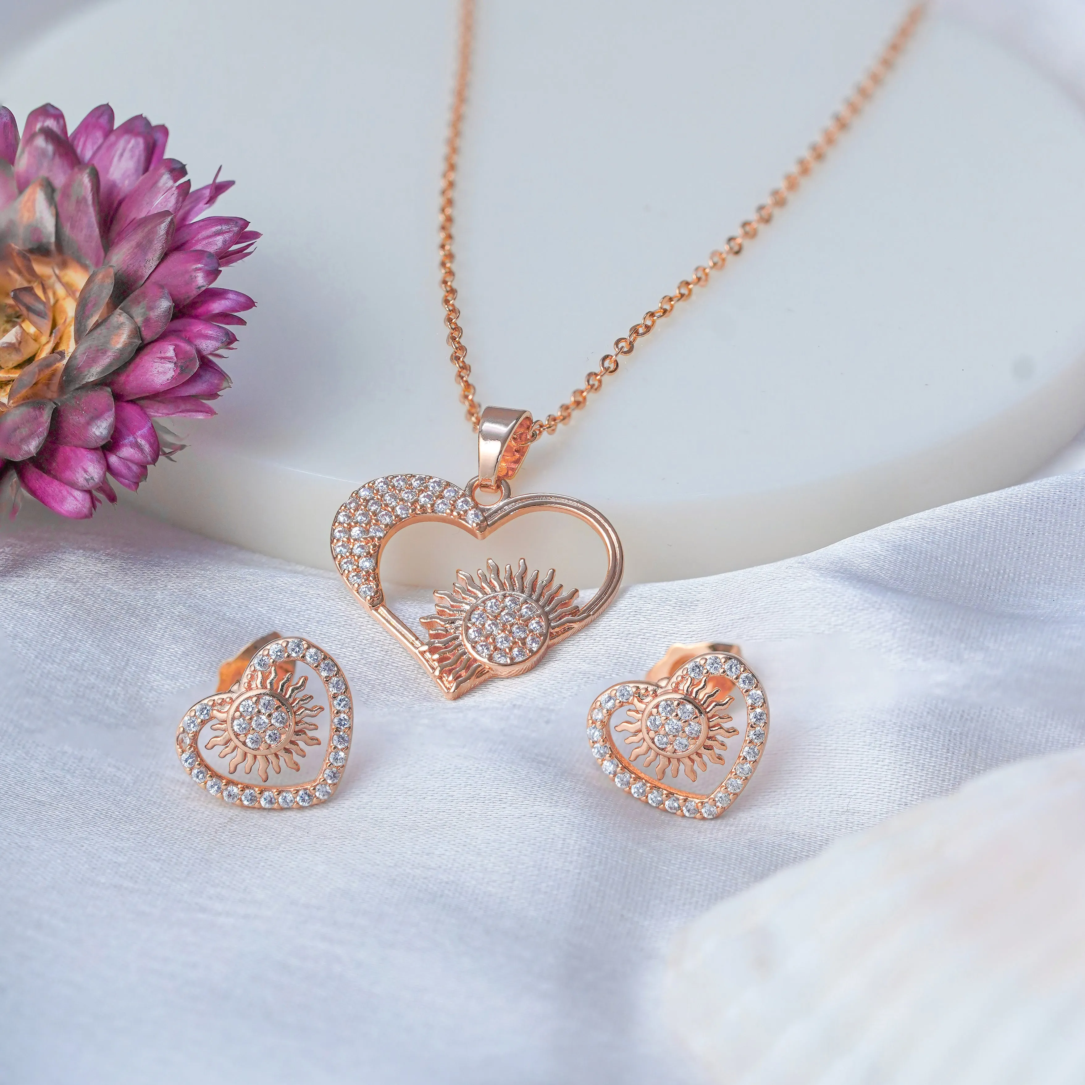 Zarder Rose Gold Designer Chain Pendant Set: Graceful Beauty in Every Detail