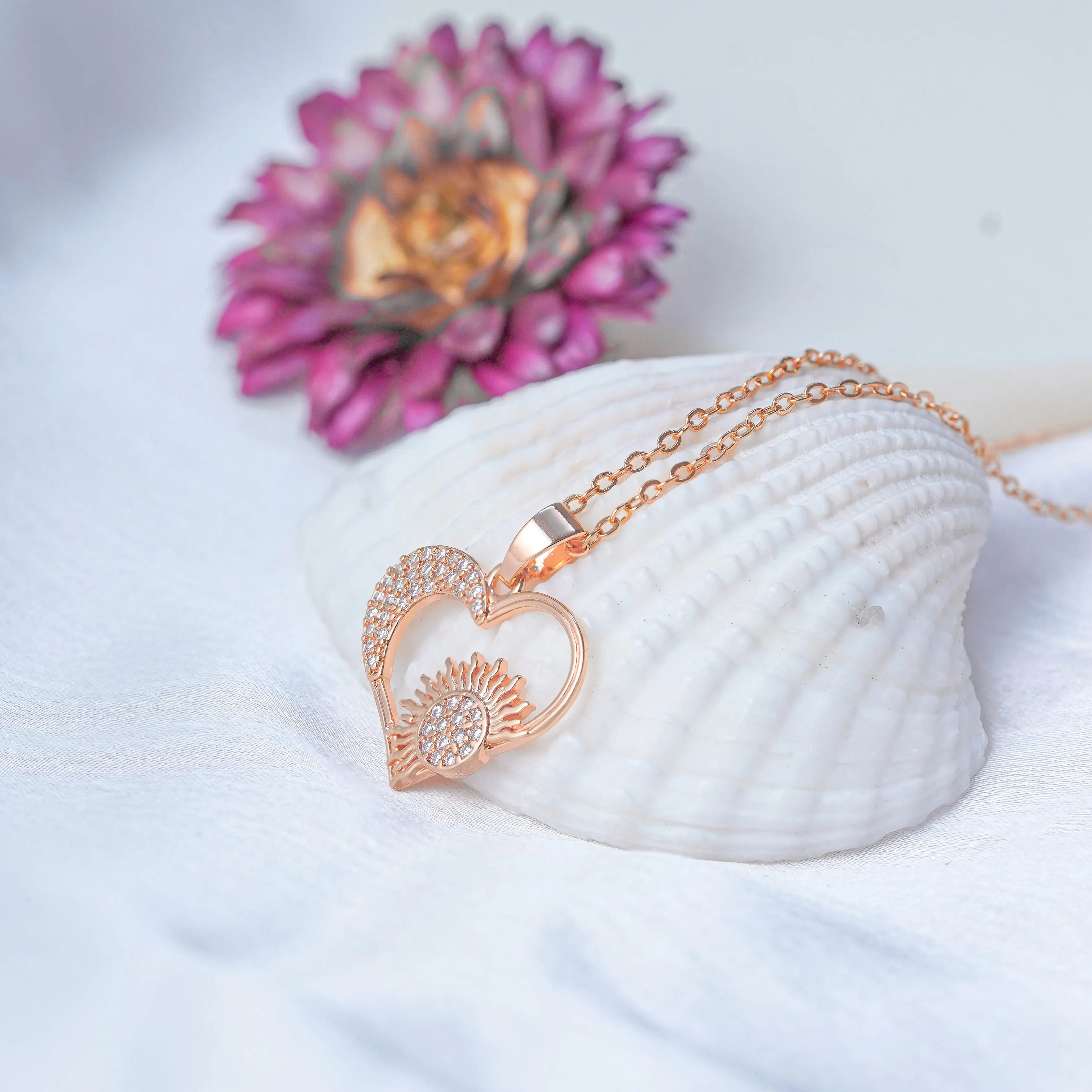 Zarder Rose Gold Designer Chain Pendant Set: Graceful Beauty in Every Detail
