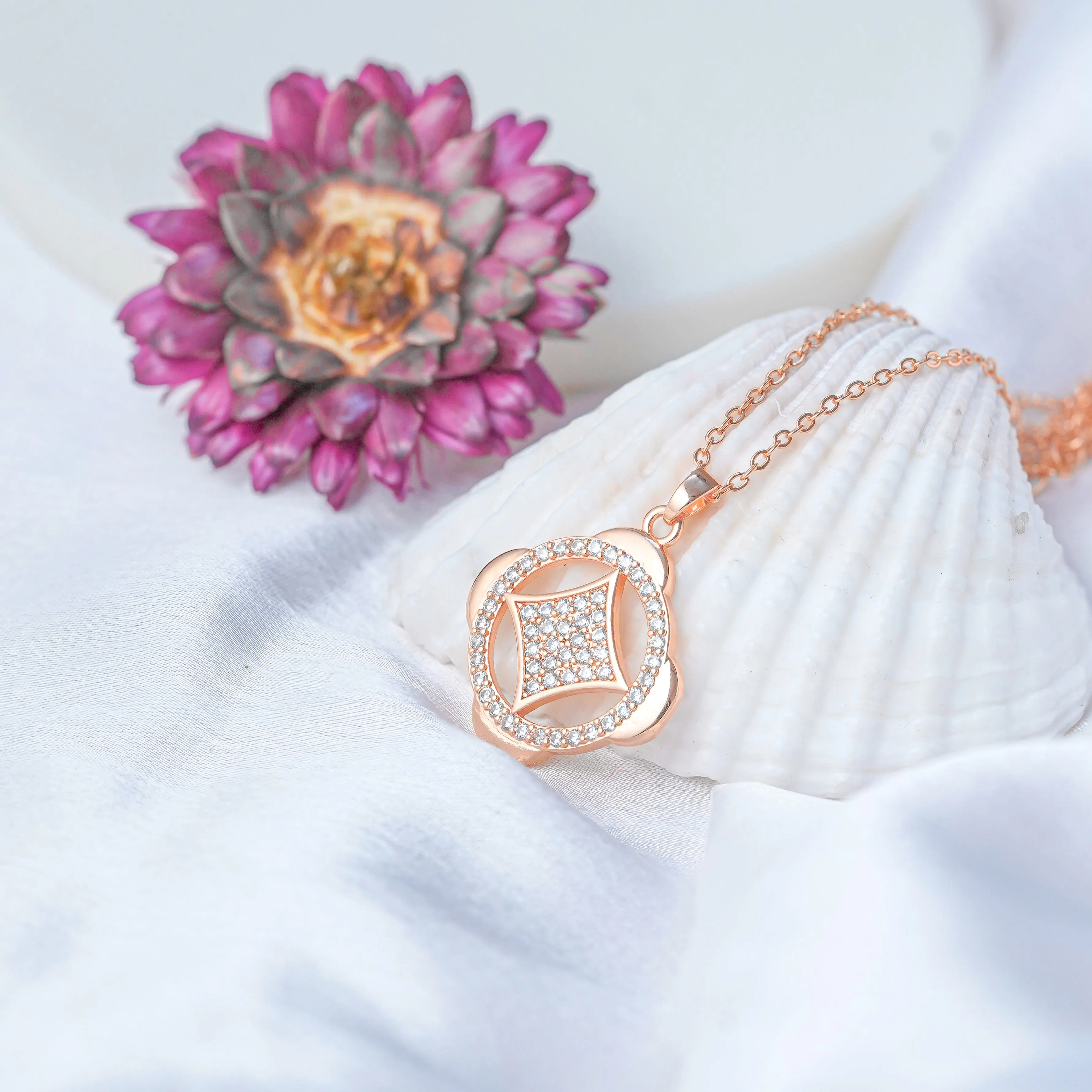Zarder Rose Gold Designer Chain Pendant Set: Timeless Sophistication Defined